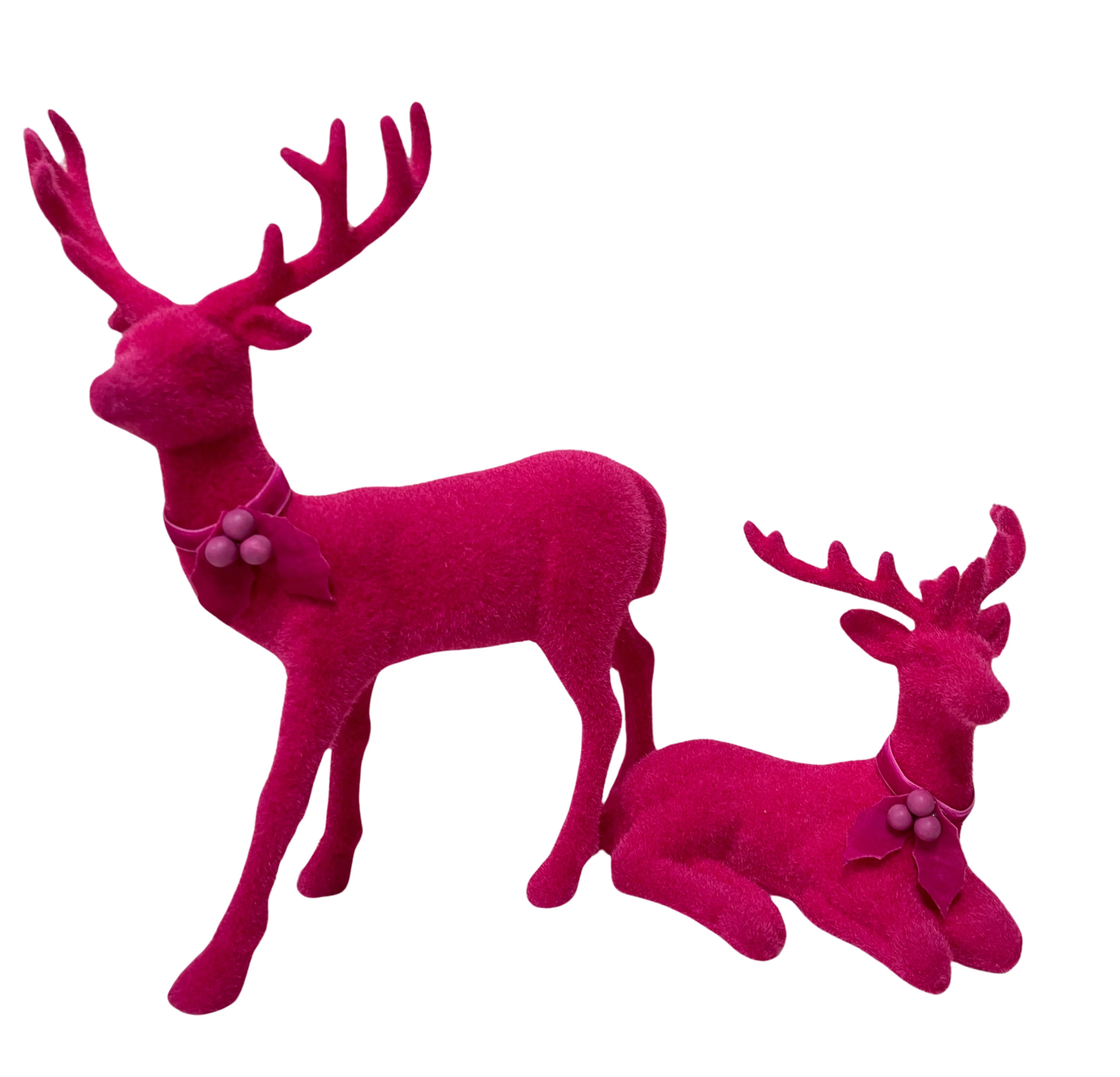 Flocked Deer Christmas Tabletop Decorations, Pink, 12", 2 Pack, by Holiday Time | Walmart (US)