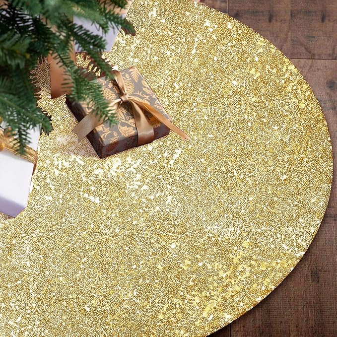 yuboo Gold Christmas Tree Skirt,48" Sequin Double Layers Tree Mat Xmas Tree Decorations | Amazon (US)