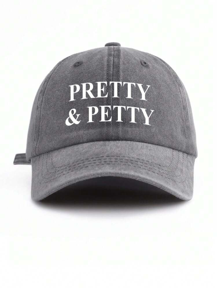 1 Pc Unisex Vintage Washed Baseball Cap - "PRETTY & PETTY" Funny Rhyming Quote Graphic Print - Available In Multi Retro Colors - Soft Texture Adjustable Dad Hat For Sassy Girl & Bestie Gift,Men's Baseball Cap,Men's Trucker Hat,Men's Snapback Cap,Men's Beanie,Men's Dad Hat,Men's Bucket Hat,Men's Washed Cap,Men's Embroidered Cap,Men's Adjustable Cap,Men's Sun Hat,Women's Baseball Cap,Women's Bucket Hat,Women's Beanie,Women's Sun Hat,Women's Beret,Women's Straw Hat,Women's Fedora,Women's Visor,Women's Embroidered Cap,Women's Washed Cap | SHEIN