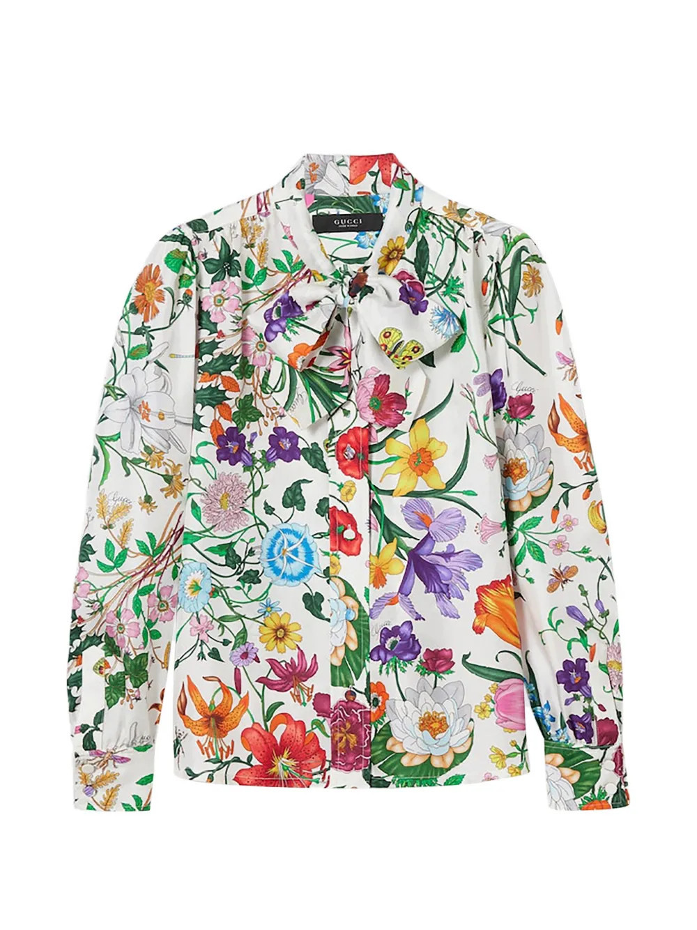 Gucci self-tie bow floral-print shirt - White | Farfetch Global