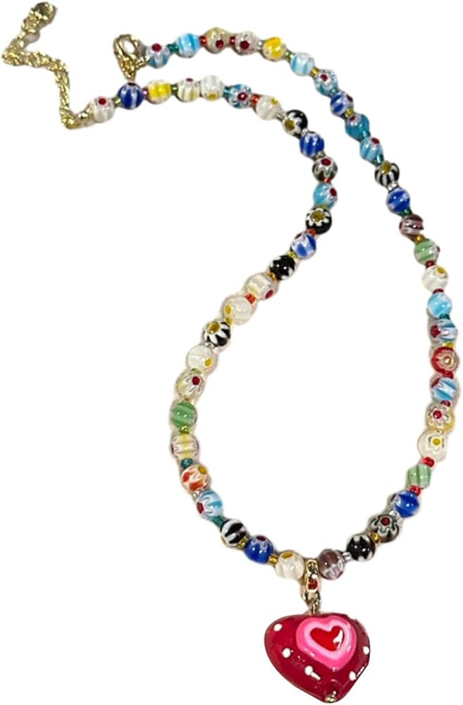BIBABLYKE Bohemian Red Pearl Beaded Necklace for Young Women, Bohemian Style Enthusiasts | Amazon (US)