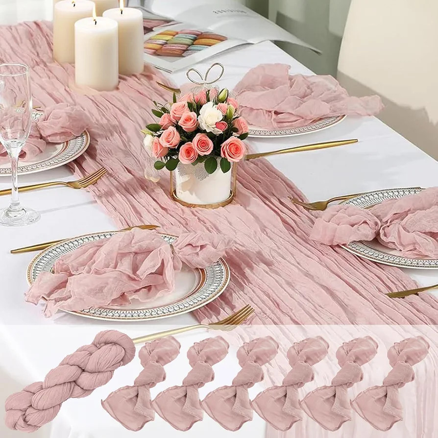 7pcs Cheesecloth Table Runner Set, 10ft Rustic Gauze Cheese Cloth Table Runner & 6 Boho Cotton Ga... | Amazon (US)