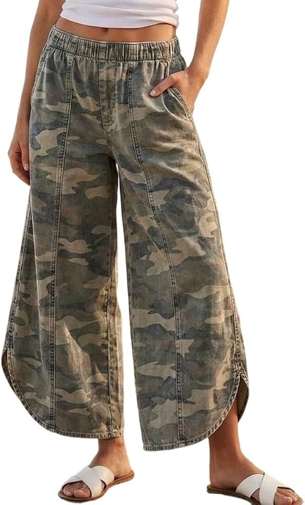 CHARTOU Women Y2k Wide Leg Jeans Elastic Waist Tulip Hem Casual Cropped Denim Pants | Amazon (US)