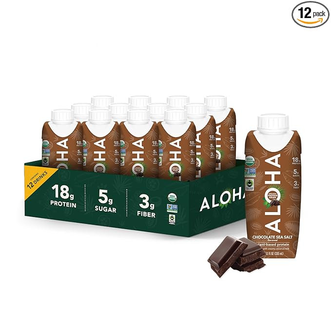 Amazon.com: ALOHA Organic Protein Drink, Chocolate Sea Salt, Low Sugar & Dairy Free Ready-to-Drin... | Amazon (US)