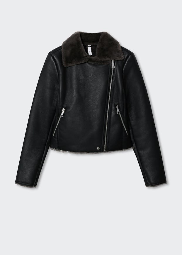Faux shearling-lined biker jacket | MANGO (US)