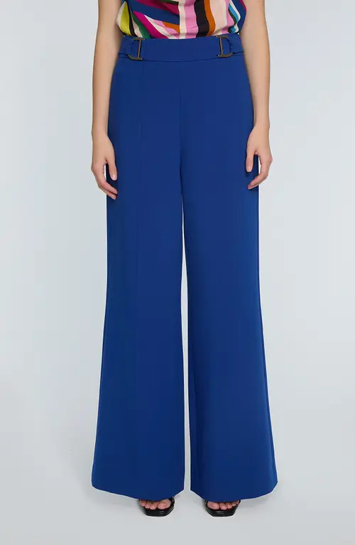 Elie Tahari The Inez Buckle Detail Wide Leg Pants in Daphne Blue at Nordstrom, Size 12 | Nordstrom