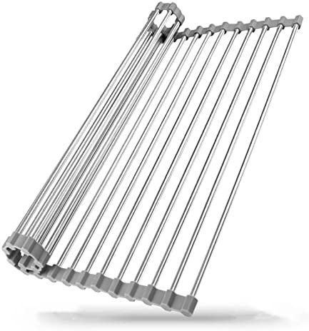 KIBEE Dish Drying Rack Stainless Steel Roll Up Over The Sink Drainer Gadget Tool for Many Kitchen... | Amazon (US)