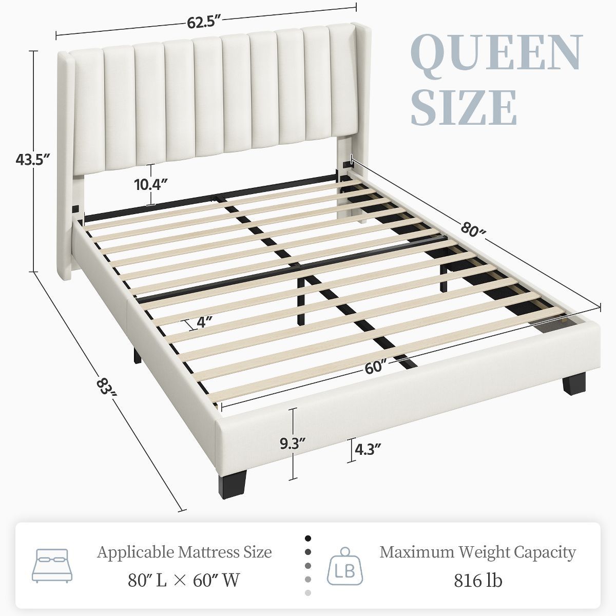 Yaheetech Upholstered Bed Frame with Wing Side, Beige(Queen) | Target