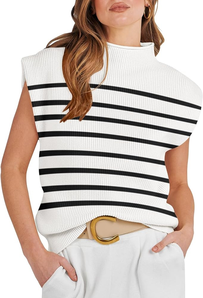 ANRABESS Women's Mock Neck Sleeveless Sweater Vest Casual Solid Cap Sleeve Knit Pullover Tank Top... | Amazon (US)