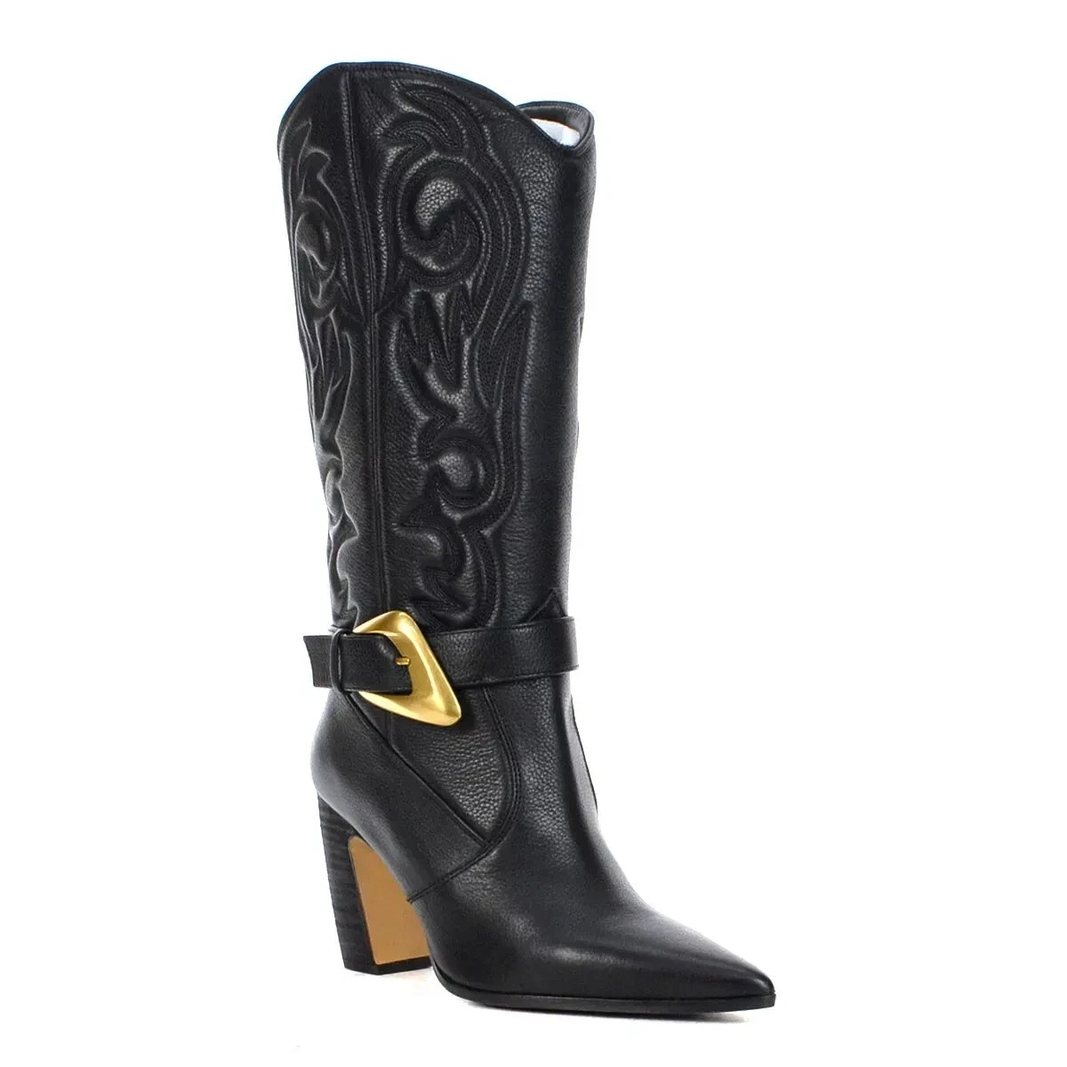 Vince Camuto Biancaa Cowboy Boots Black Leather 7M Buckle Pointed Toe MSRP $249 | eBay US