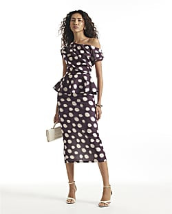 White Polka Dot Peplum Midi Dress | River Island UK & IE
