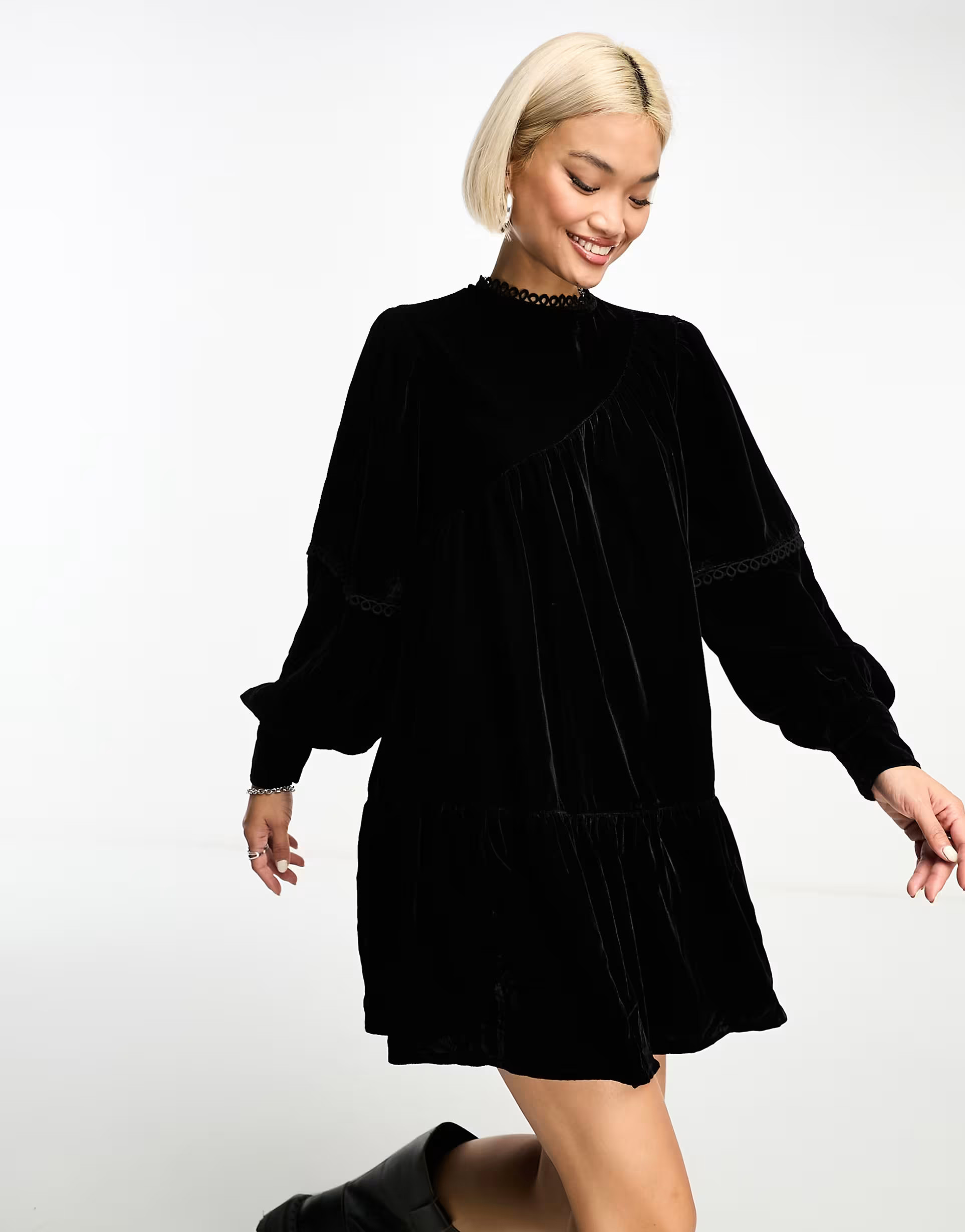 Reclaimed Vintage velvet mini tea dress in black | ASOS (Global)