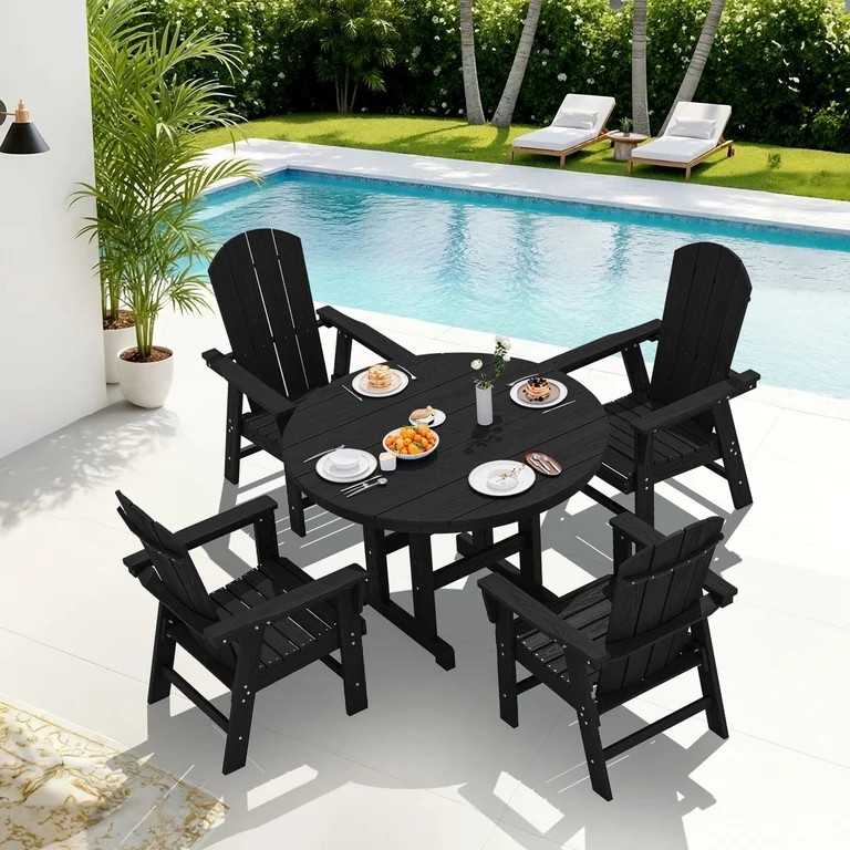 Serwall Outdoor 5-Piece Round Dining Set, HDPE All Weather Patio Dining Set for 4, 45" Round Dini... | Walmart (US)