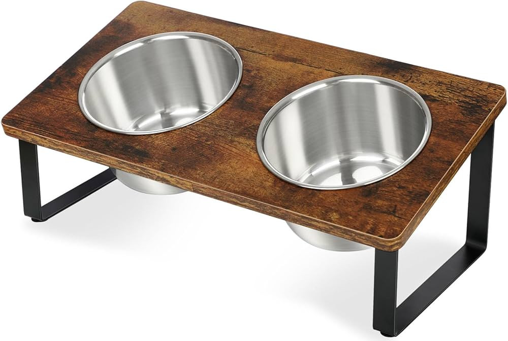 Elevated Dog Bowls for Small Medium Wood Dogs Raised Bowl Stand with 2 Stainless Steel Deep Dog F... | Amazon (US)
