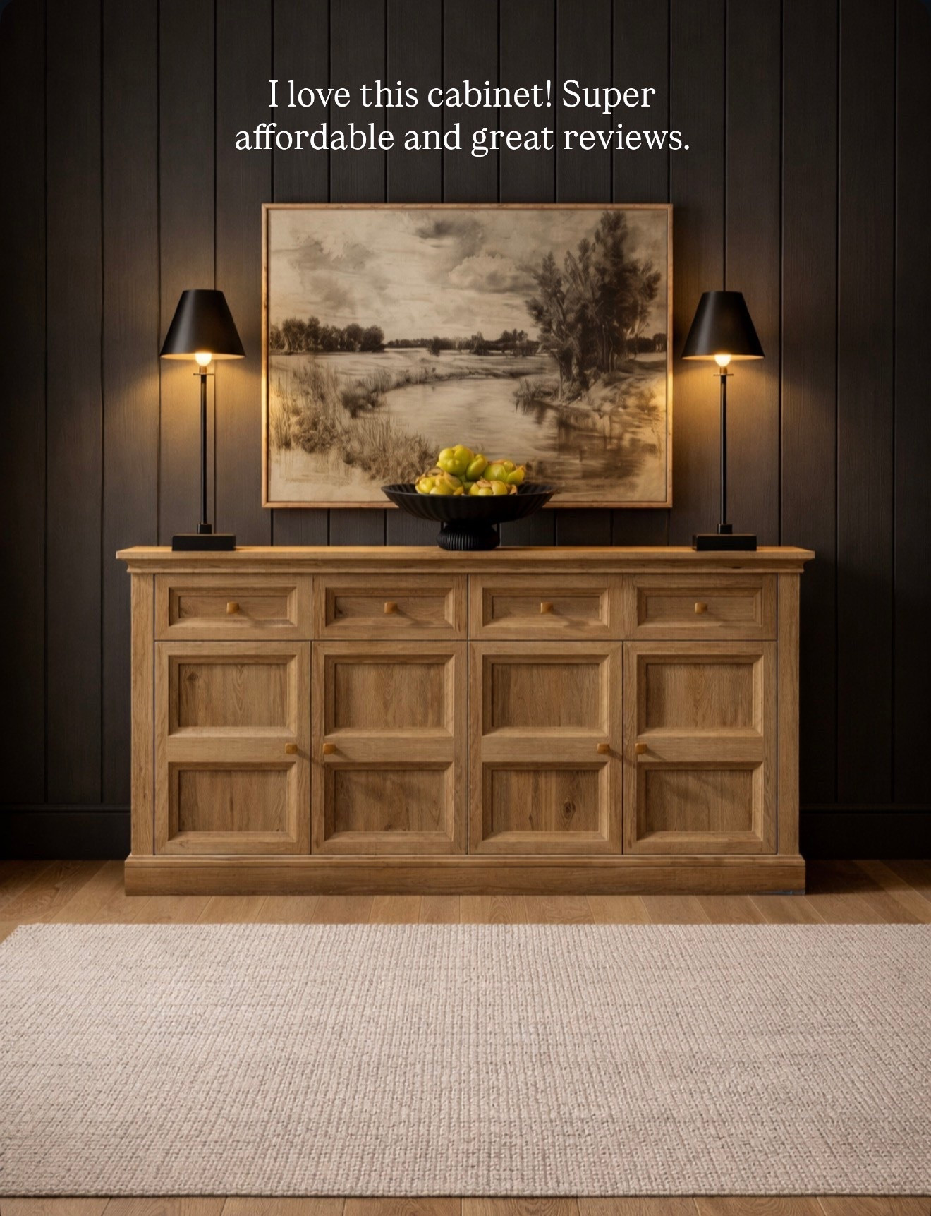 I love this Amazon sideboard! Great reviews and looks so pretty. I paired it with this Walmart art and tall buffet lamps. ￼

#LTKHome