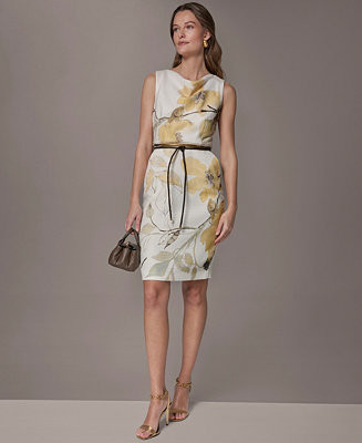 Donna Karan New York Women's Floral Sheath Midi Dress with Lariat Belt - Macy's | Macy's