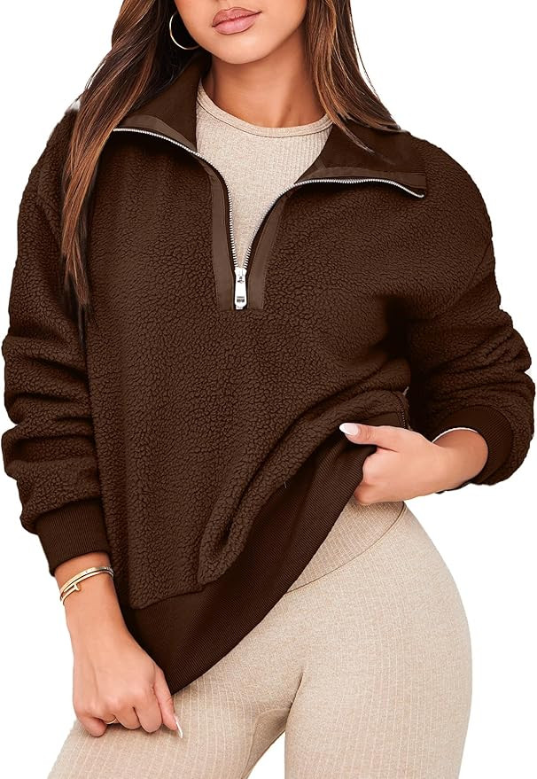 Glamaker Women's Half Zip Fleece Sweatshirt Long Sleeve Loose Casual Sherpa Lapel Pullover Tops F... | Amazon (US)