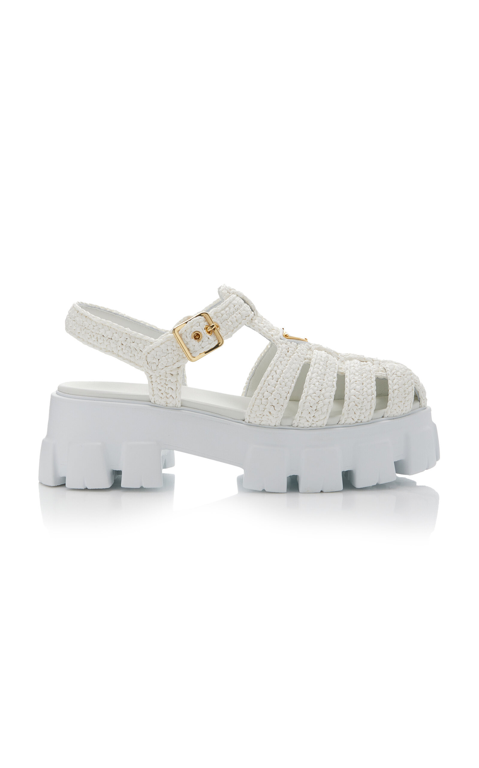 Prada - Monolith Raffia and Rubber Fisherman Sandals - White - IT 39 - Moda Operandi | Moda Operandi (Global)