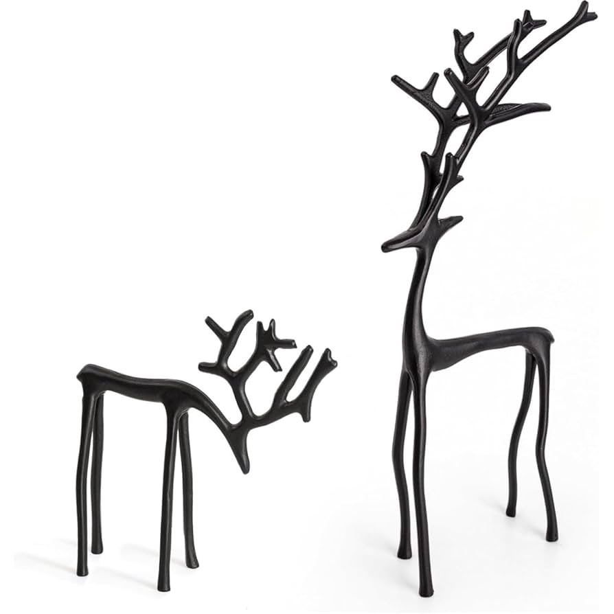 2025 Christmas Decorations - Set of 2 Black Reindeer Statues - Modern Xmas Figurines - Elegant In... | Amazon (US)