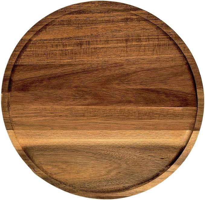 PINXIURY 13.8 Inch Round Wooden Decorative Serving Tray for Coffee Table and Home Decor, Round Wo... | Amazon (US)