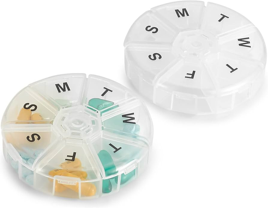 Weekly Pill Organizer - (Pack of 2) 7 Day Pills Container, Round Medicine Organizer Box, Daily We... | Amazon (US)