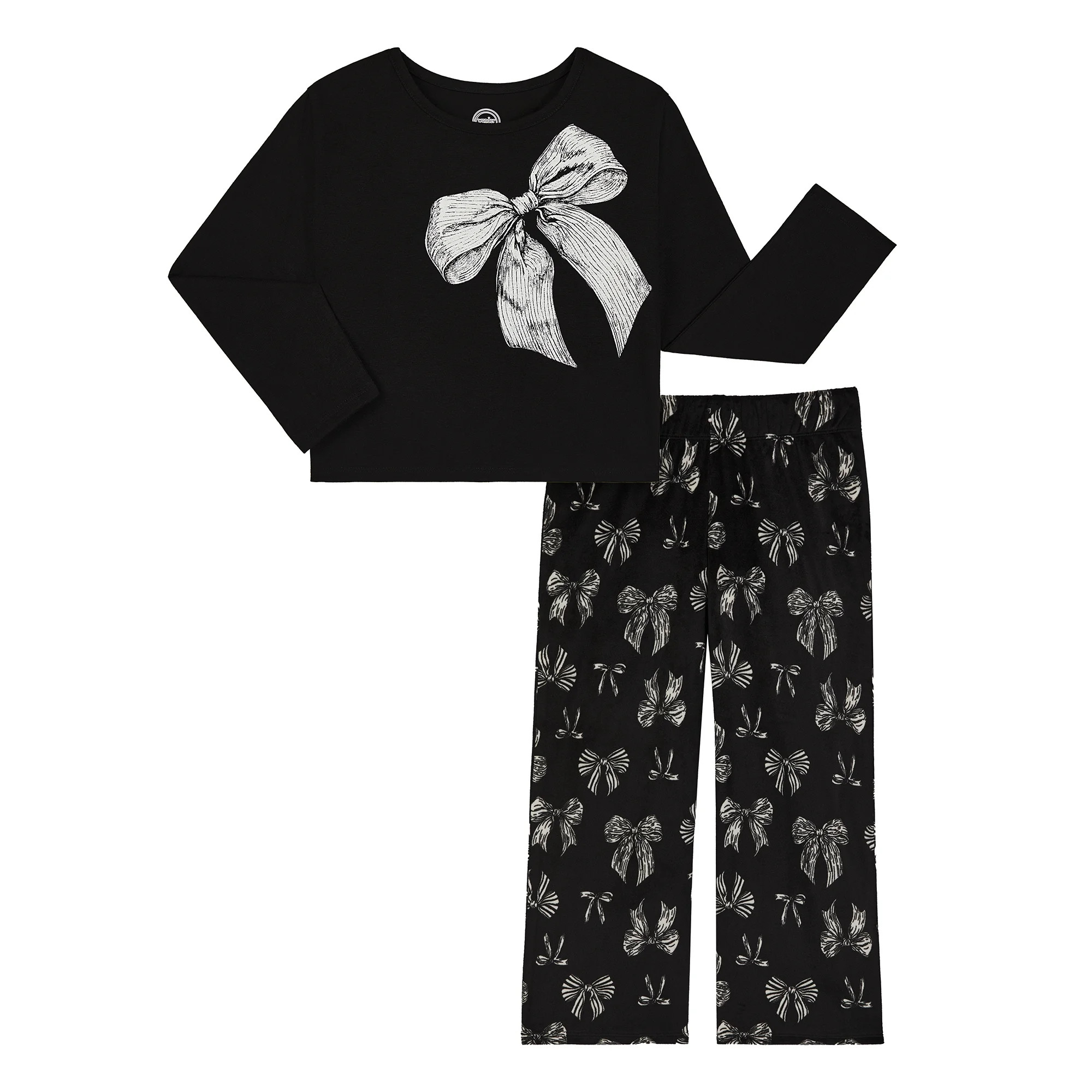 Wonder Nation Girls Holiday Long Sleeve Top and Wide Leg Pant Pajama Set, 2-Piece, Sizes 4-18 & P... | Walmart (US)