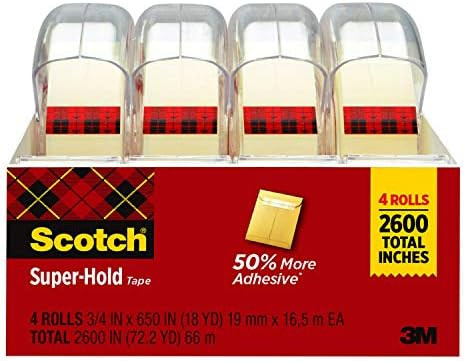 Scotch Super-Hold Tape, 4 Rolls, Transparent Finish, 50% More Adhesive, Trusted Favorite, 3/4 x 6... | Amazon (US)