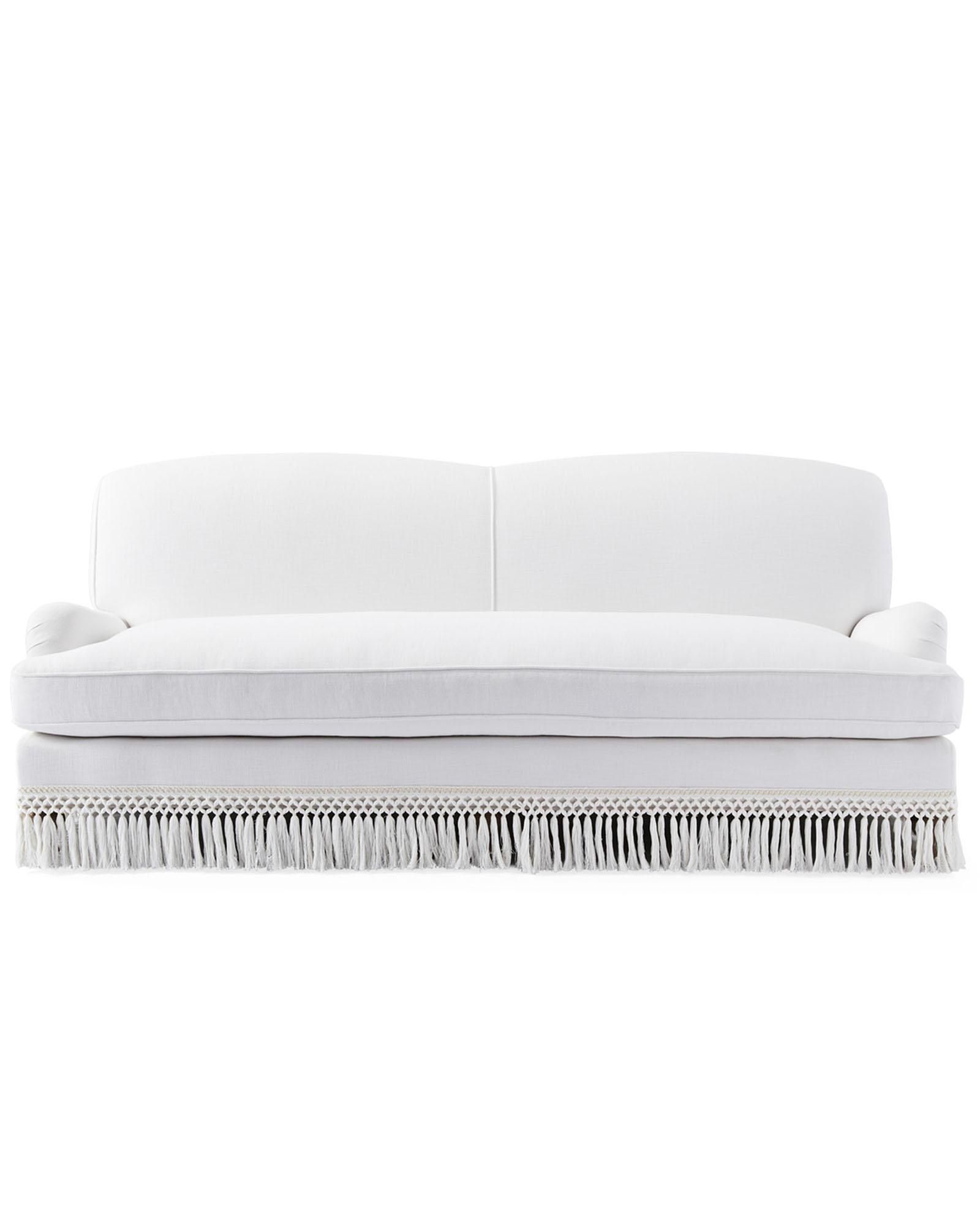 Miramar Fringed Sofa - Perennials White Basketweave | Serena and Lily
