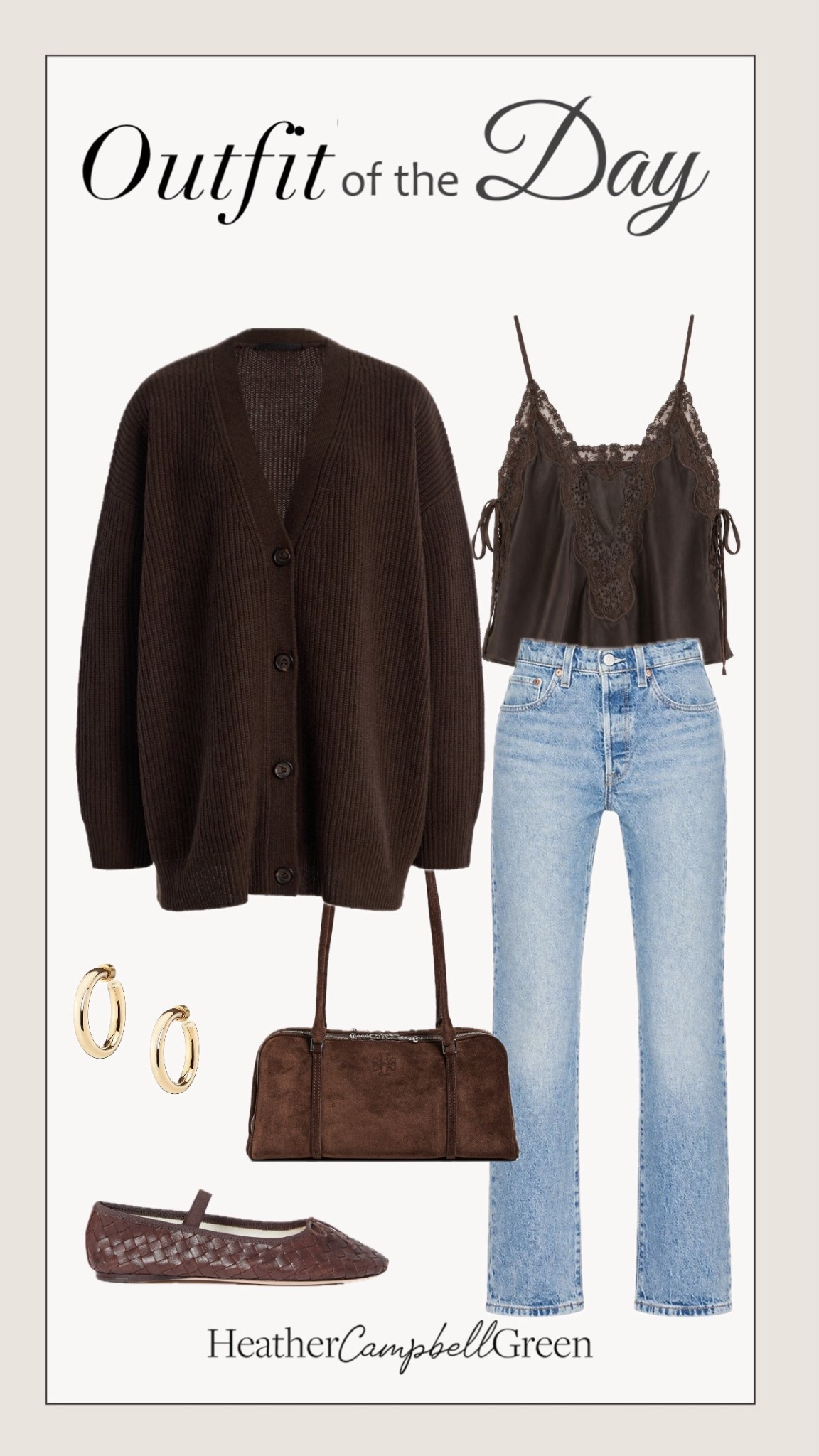 Jessica Alba's outfit! She added a lovely layer to her look with this so sweet cami, adorned with sheer lace trim throughout. Cashmere Cocoon Cardigan suede top handle bag woven leather ballet flat ￼