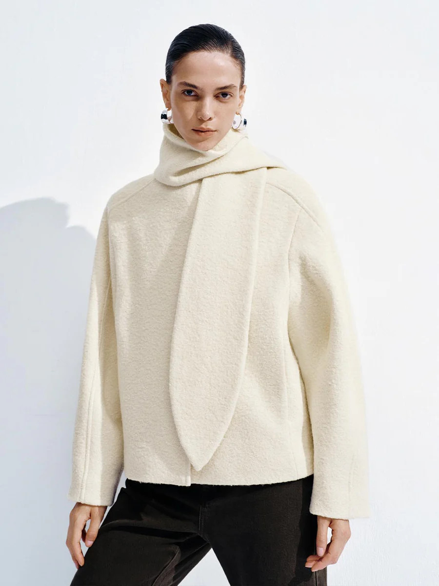 Scarf Oversize Pile Wool Blend Jackets | Urban Revivo