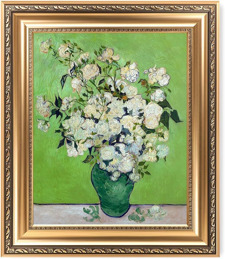 DECORARTS - Pink Roses in a Vase, Vincent Van Gogh Art Reproduction. Giclee Print& Framed Art for... | Amazon (US)