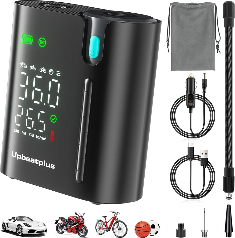 Tire Inflator Portable Air Compressor, 3X Fast Cordless Tire Inflator with Tire Pressure Gauge, A... | Amazon (US)