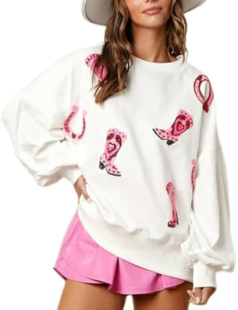 LILTWIST Cute Heart Graphic Sweatshirts Holiday Love Sweater Shirts for Women Sequin Cowboy Boots... | Amazon (US)