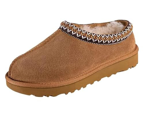 Women's Slipper Slip On For Women Suede Leather Indoor/Outdoor Comfy Fur Fleece Lined Short Mini ... | Amazon (US)