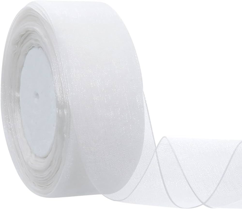 Hapeper 1-1/2 Inch Sheer Organza Ribbon for Gift Wrapping, Party Decoration 50 Yards/Roll (White) | Amazon (US)