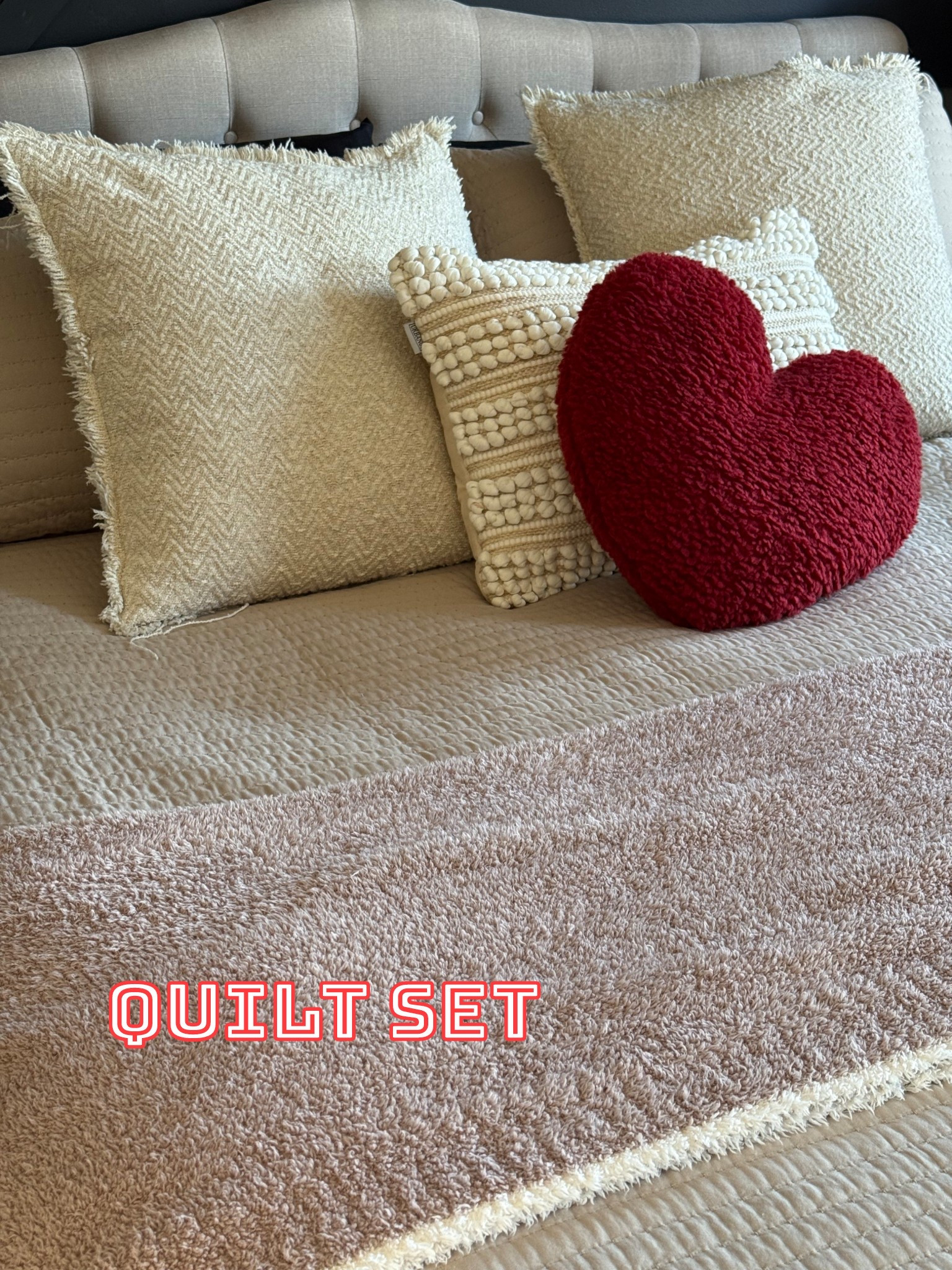 I like a beige quilt because it goes with any season. For Valentine’s Day, I just added this fun little heart pillow! #valentinesdaygiftguide #homedecor

#LTKValentine #LTKHome #LTKSeasonal