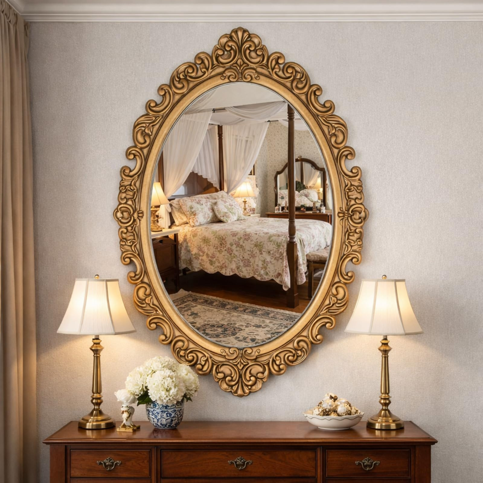 24" x 36" Vintage Gold Mirror for Wall, Antique Gold Oval Baroque Mirror with Imitation Metal Fra... | Amazon (US)