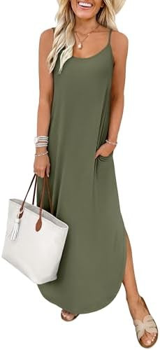 ANRABESS Womens Summer Spaghetti Strap Maxi Dress Beach Cover Up Casual Sleeveless Sundress Vacat... | Amazon (US)