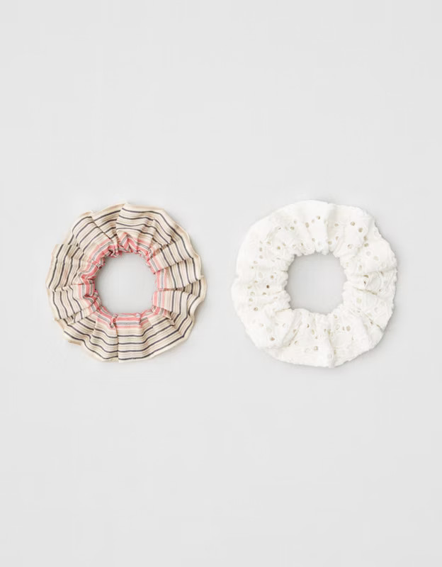 AEO Eyelet + Striped Scrunchies 2-Pack | American Eagle Outfitters (US & CA)