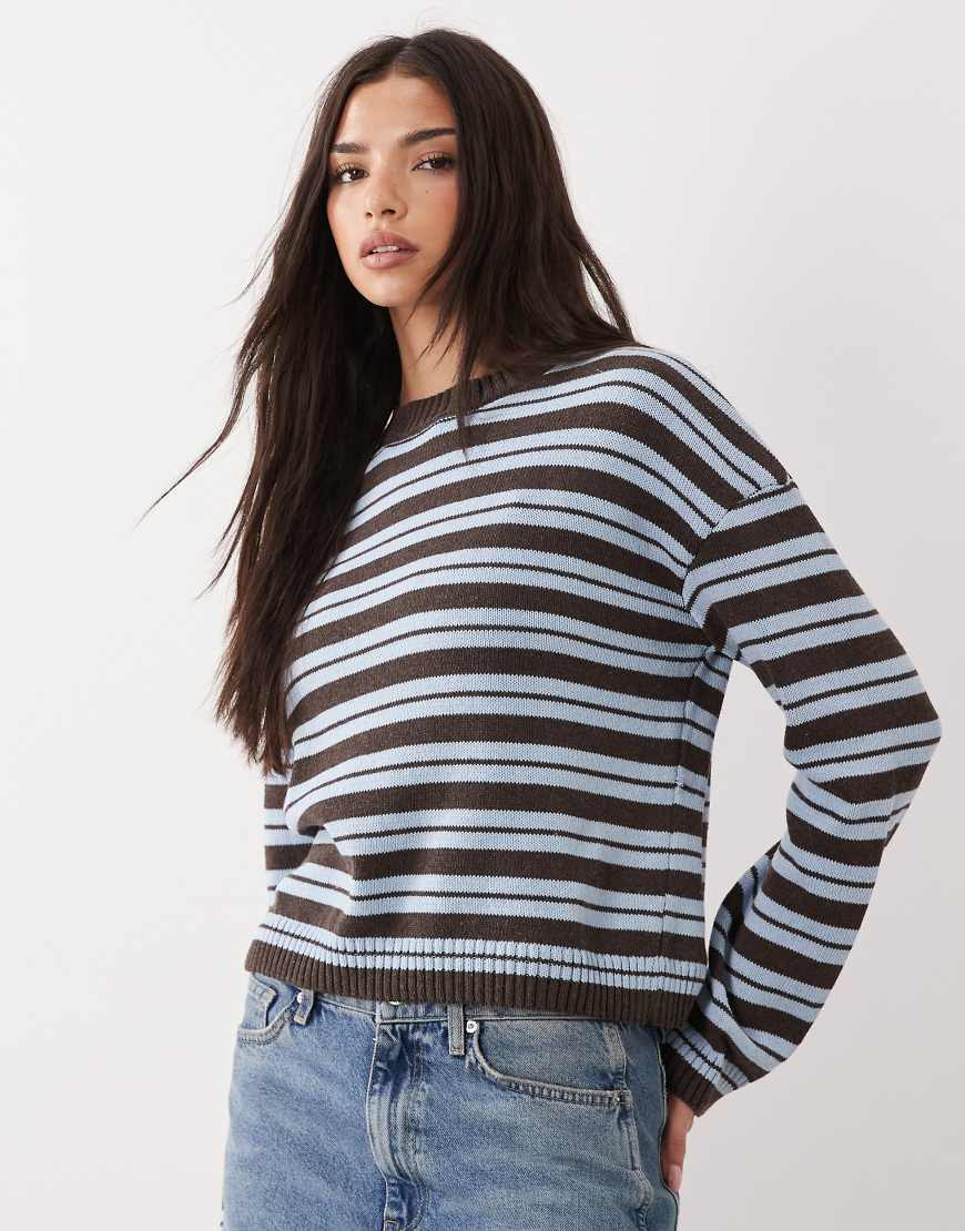 ASOS DESIGN knit sweater in blue and brown stripes-Multi | ASOS (Global)