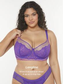 Luvlette Plus Full Coverage Longline Lace Bra | SHEIN