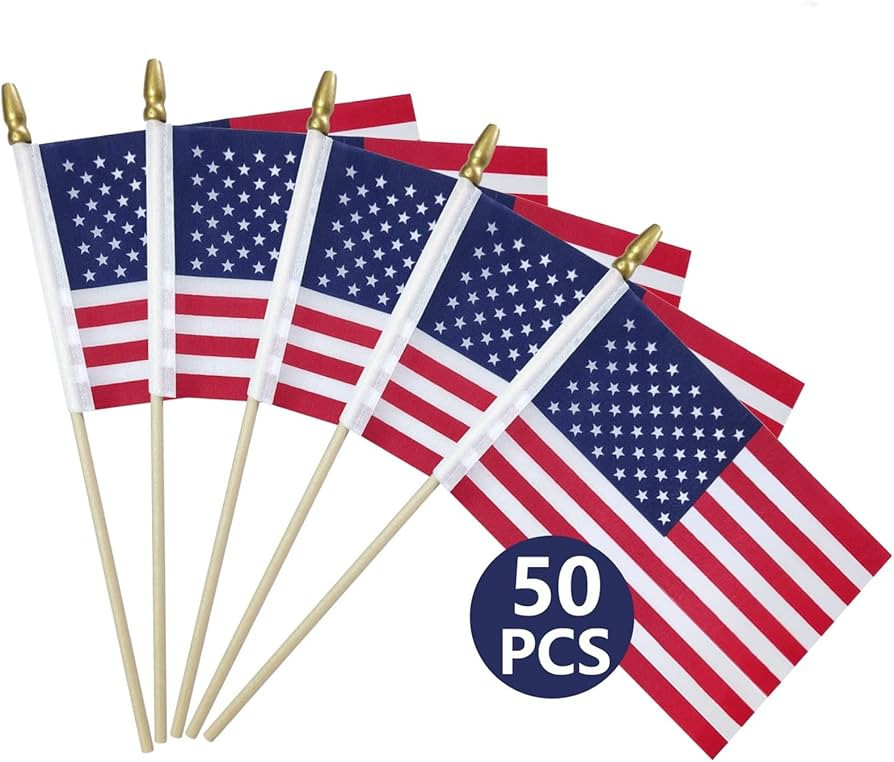 50 Packs Small American Flags on Stick,American Flag for Outside 4x6,Mini Flags/Small US Flags/US... | Amazon (US)