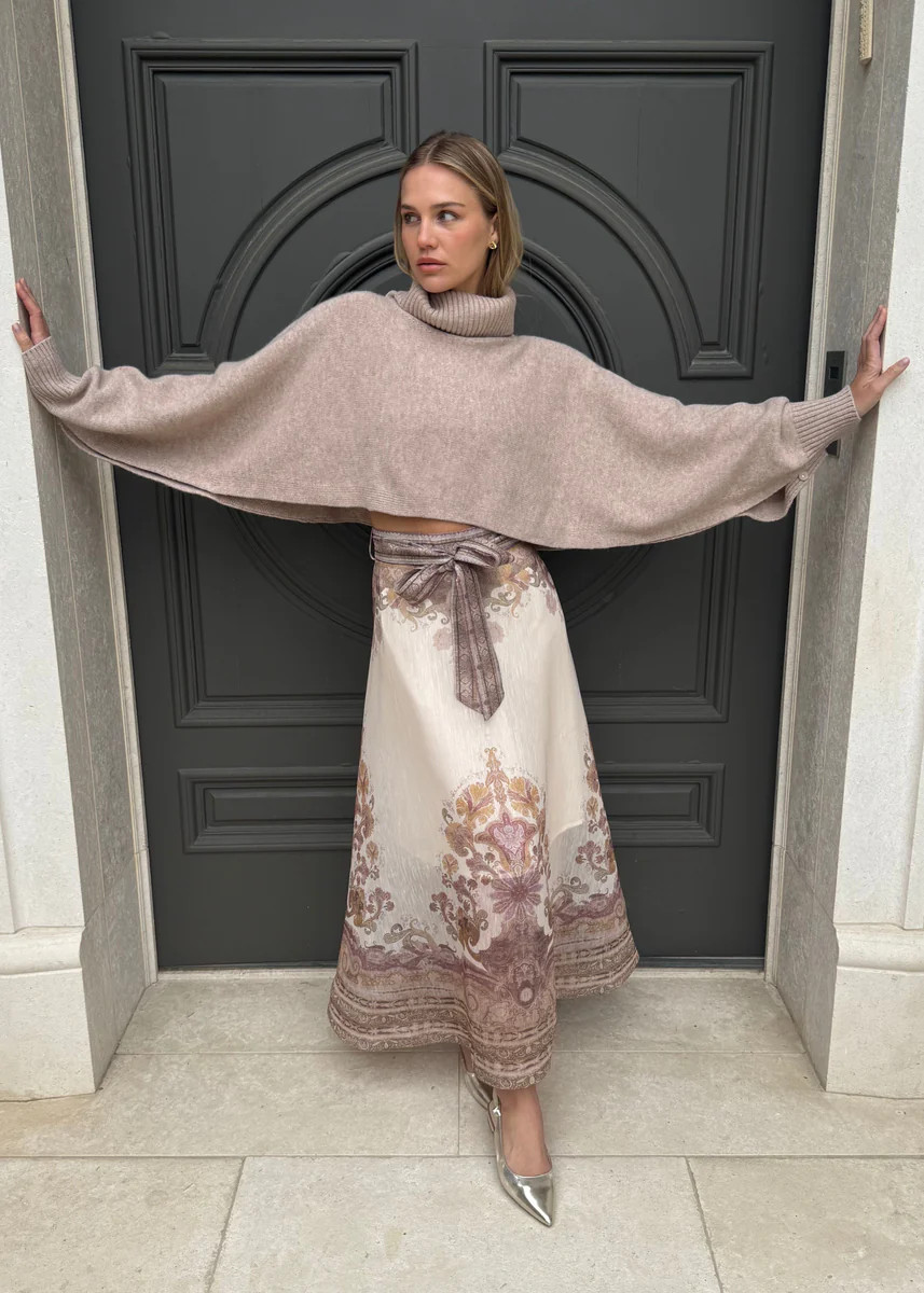 Katherine Tie Waist Maxi Skirt - Pink and Brown | Benaar La