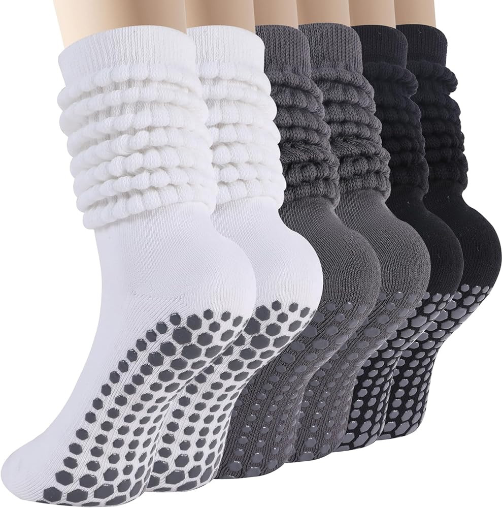 BISOUSOX Pilates Slouch Scrunch Grip Socks, Yoga Slipper Warm Cozy Ankle Crew Grippy Long Barre S... | Amazon (US)