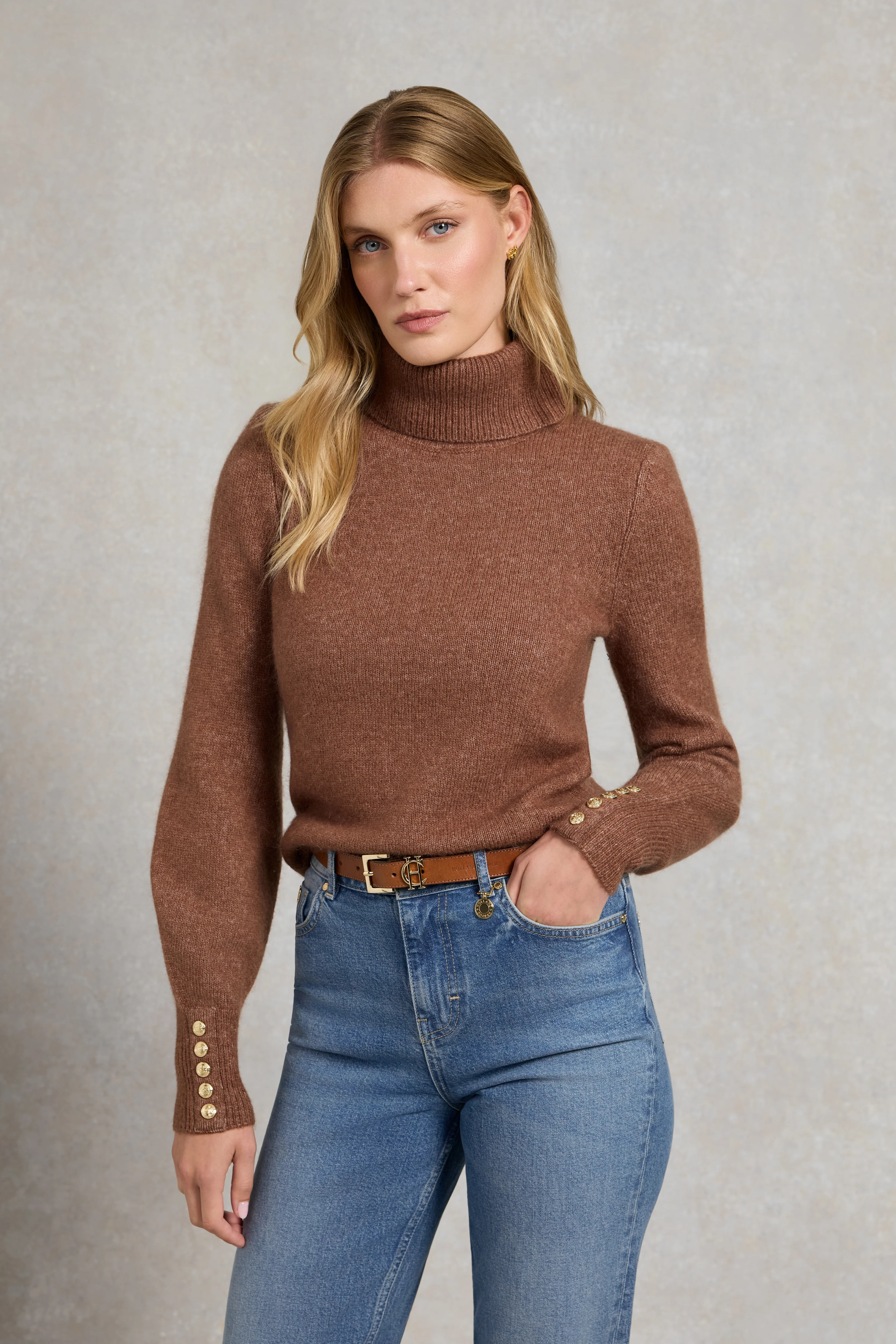 Isla Roll Neck Knit (Latte) | Holland Cooper