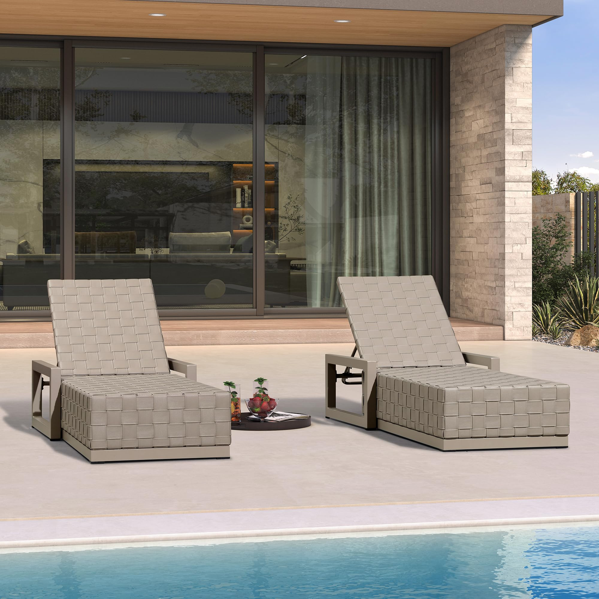 PURPLE LEAF Patio Chaise Lounge Chair Set of 2, PU Leather Outdoor Chaise Lounge Aluminum Pool Lo... | Amazon (US)