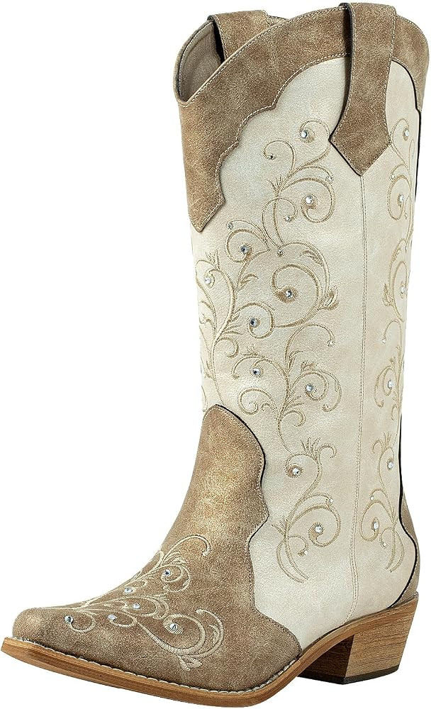 SheSole Women's Rhinestones Cowgirl Cowboy Boots Western Country Wedding Wide Calf Floral Embroid... | Amazon (US)