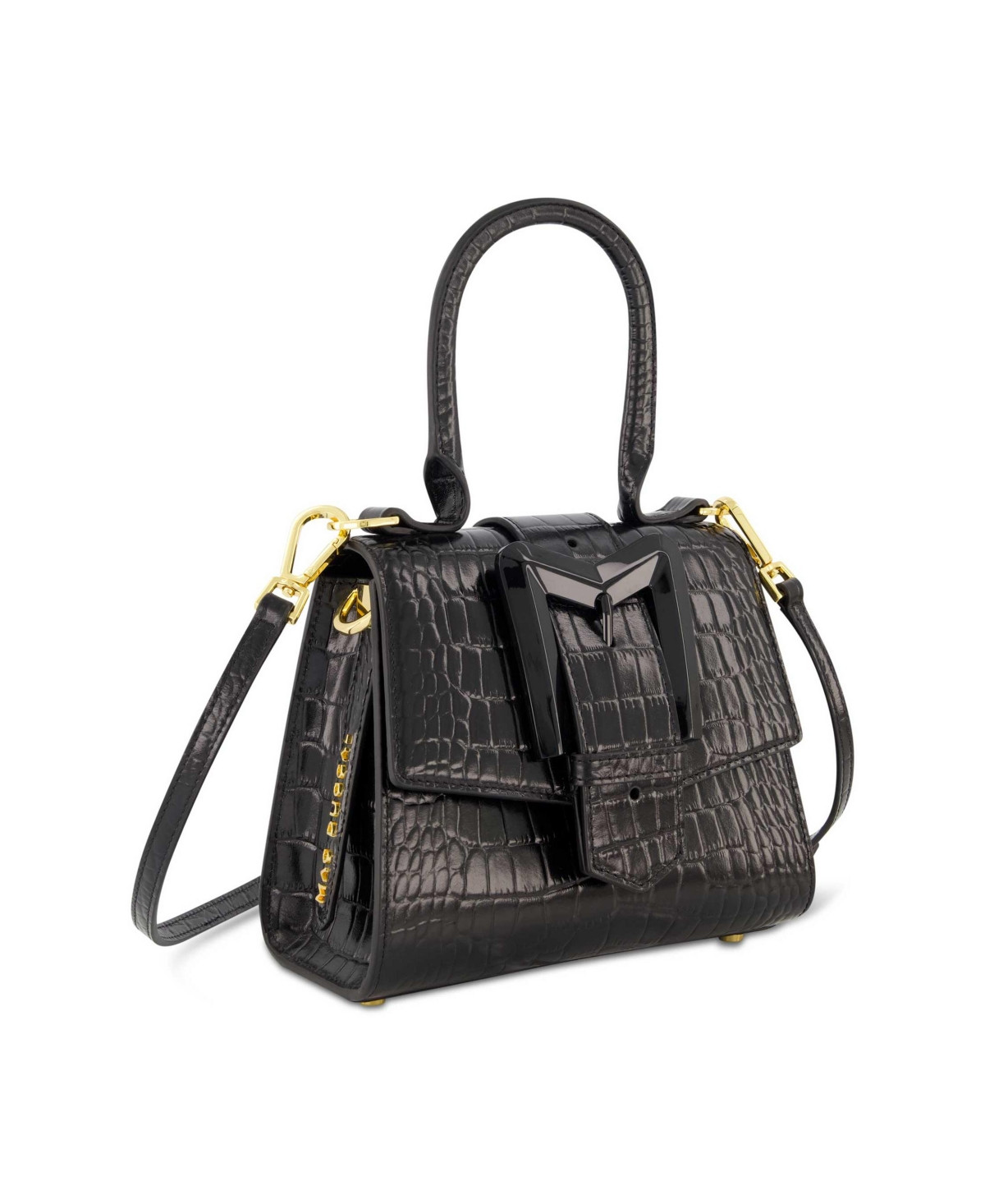 Crocodile Leather Buckle Detail Mini Handbag - Black | Macy's