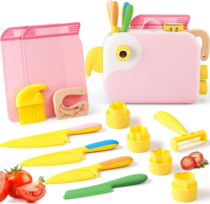 Montessori Kitchen Tools for Toddlers with Storage Box-Girl Cooking Set Real,Safe PP Material Tod... | Amazon (US)
