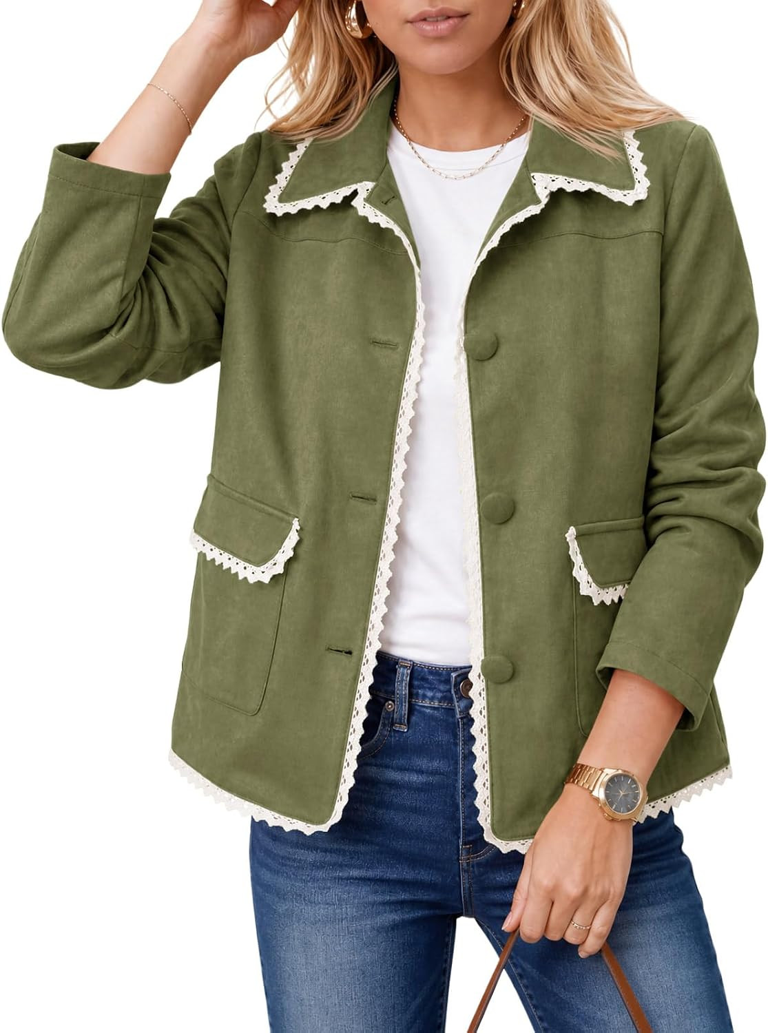 Tankaneo Womens Faux Suede Leather Jackets Trendy Casual Button Down Coats | Amazon (US)